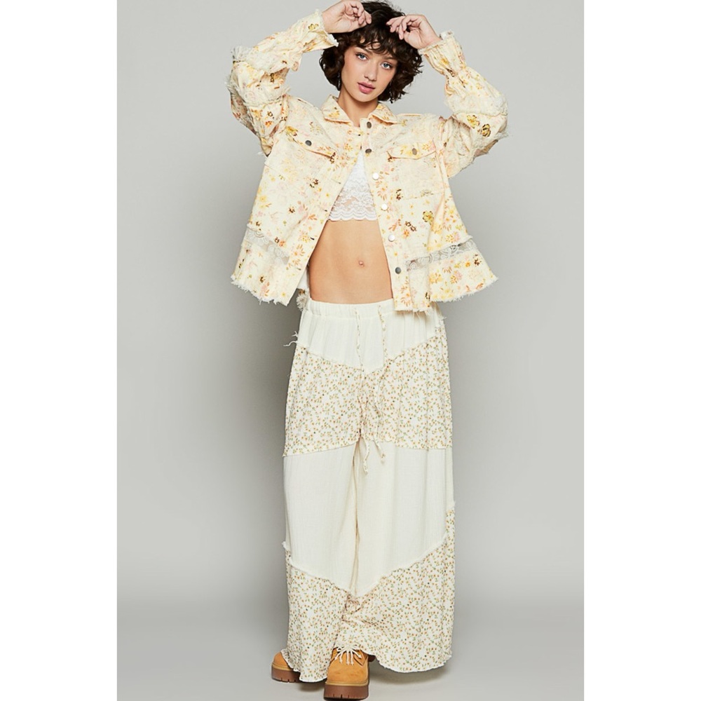POL Cream Floral Twill and Lace Patchwork Jacket | Button Front - Picture 5 of 9